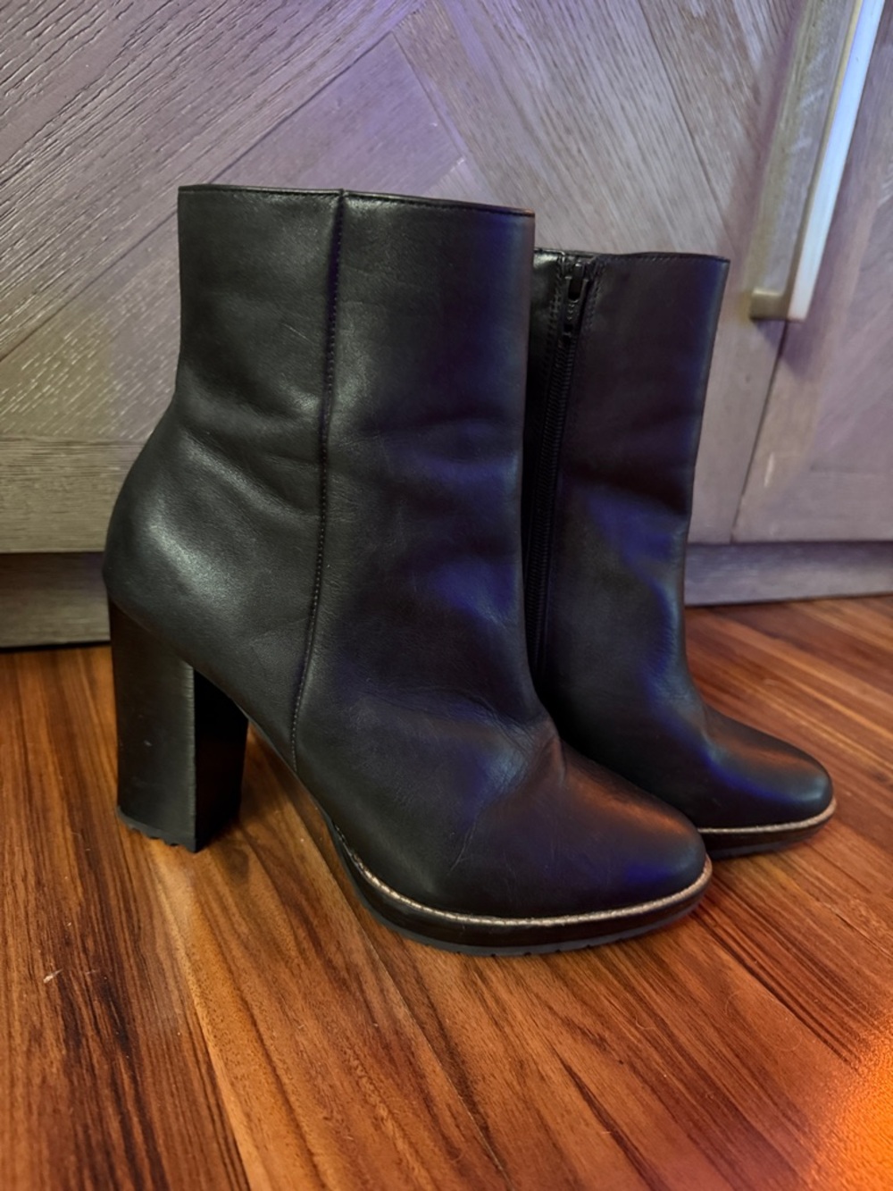 Design Lab Lord & Taylor Black Leather Block Heel Ankle Boots
